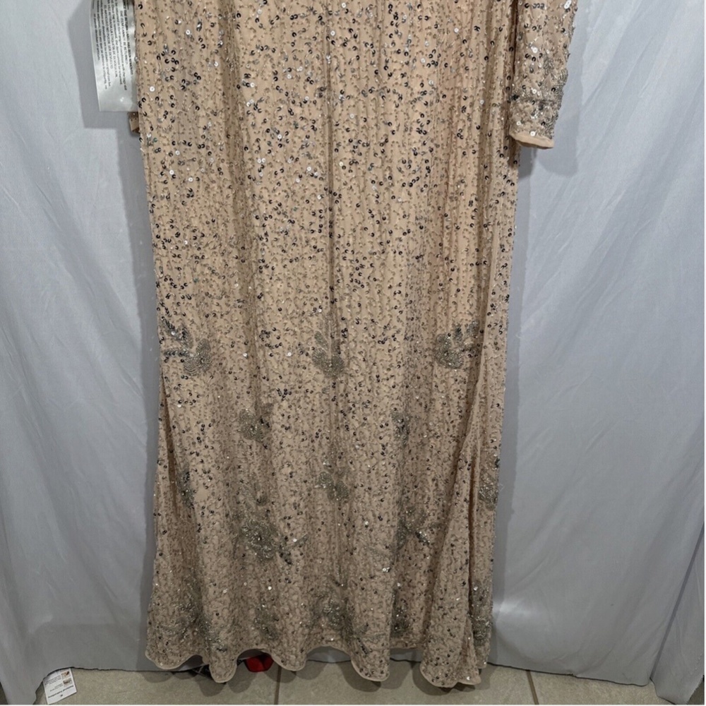 NEW $598 Mac Duggal [ 16 ] Sequin Floral Embellished Long Sleeve‎ Gown Nude - Picture 15 of 16
